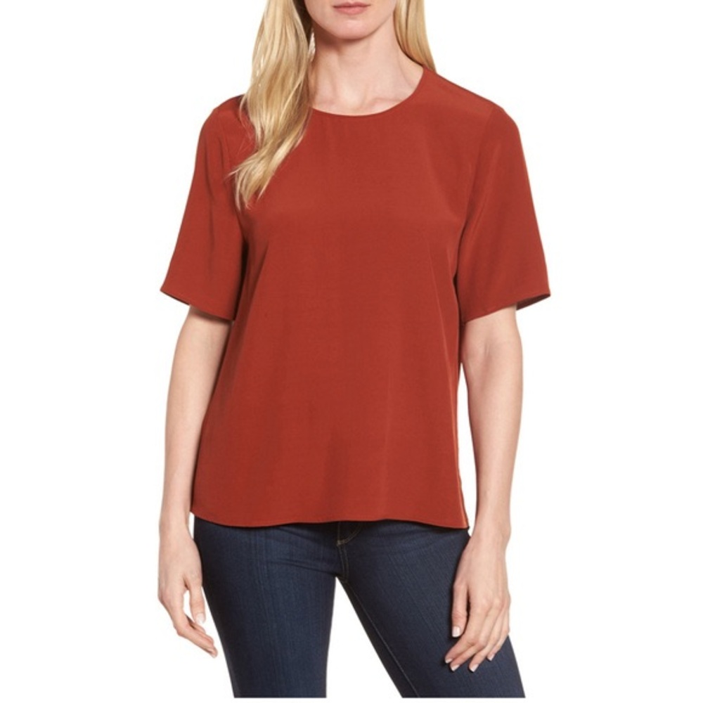 Eileen Fisher Rust Orange Tencel Viscose Crepe Top